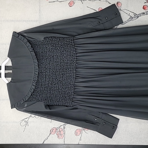 GANNI Ruffled-Collar Smocked Chiffon Dress Size 32 Or Size 0 - Picture 13 of 16